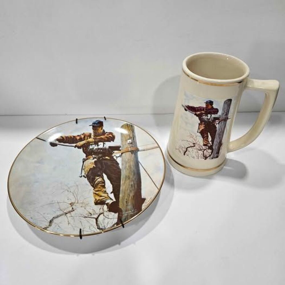 Norman Rockwell AT&T Telephone Lineman Plate and Limited Edition Tankard Mug. 2